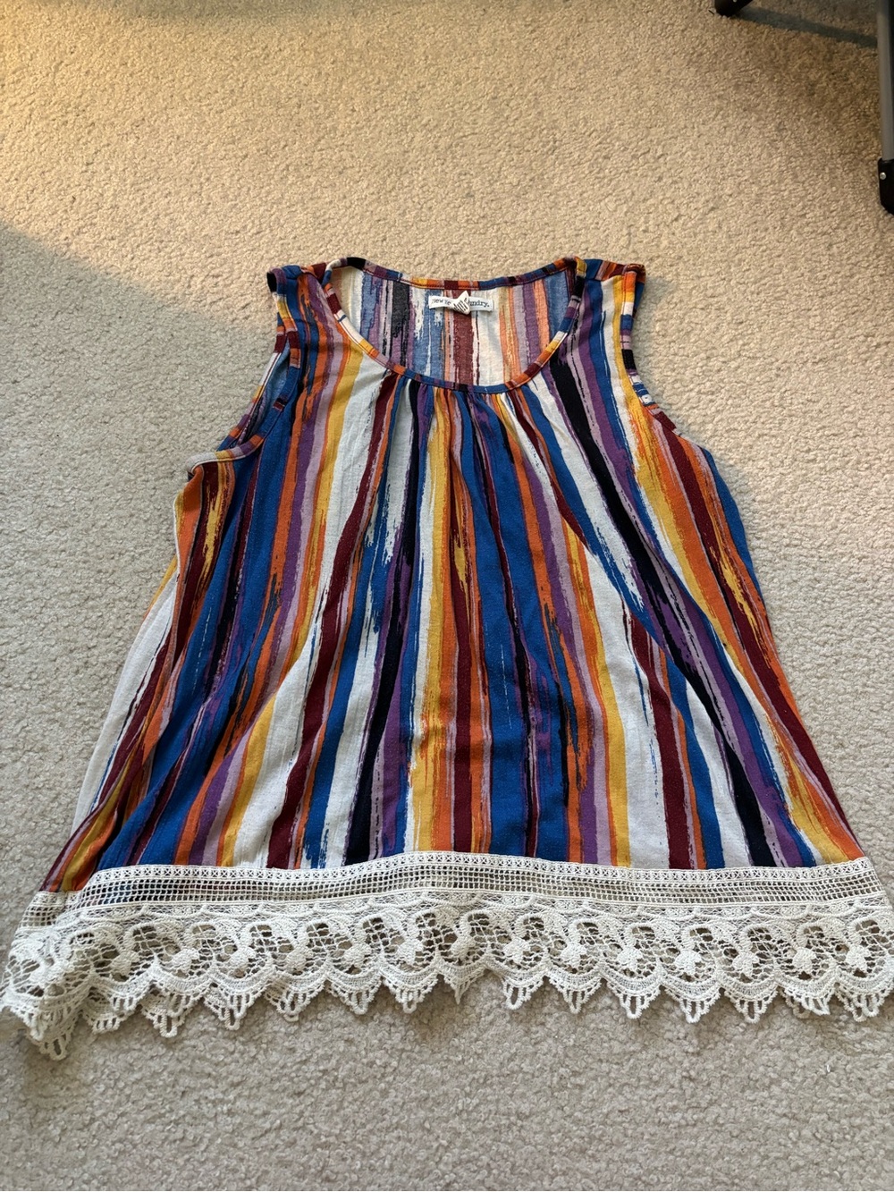 Striped Multicolor Lace-Hem Tank Too